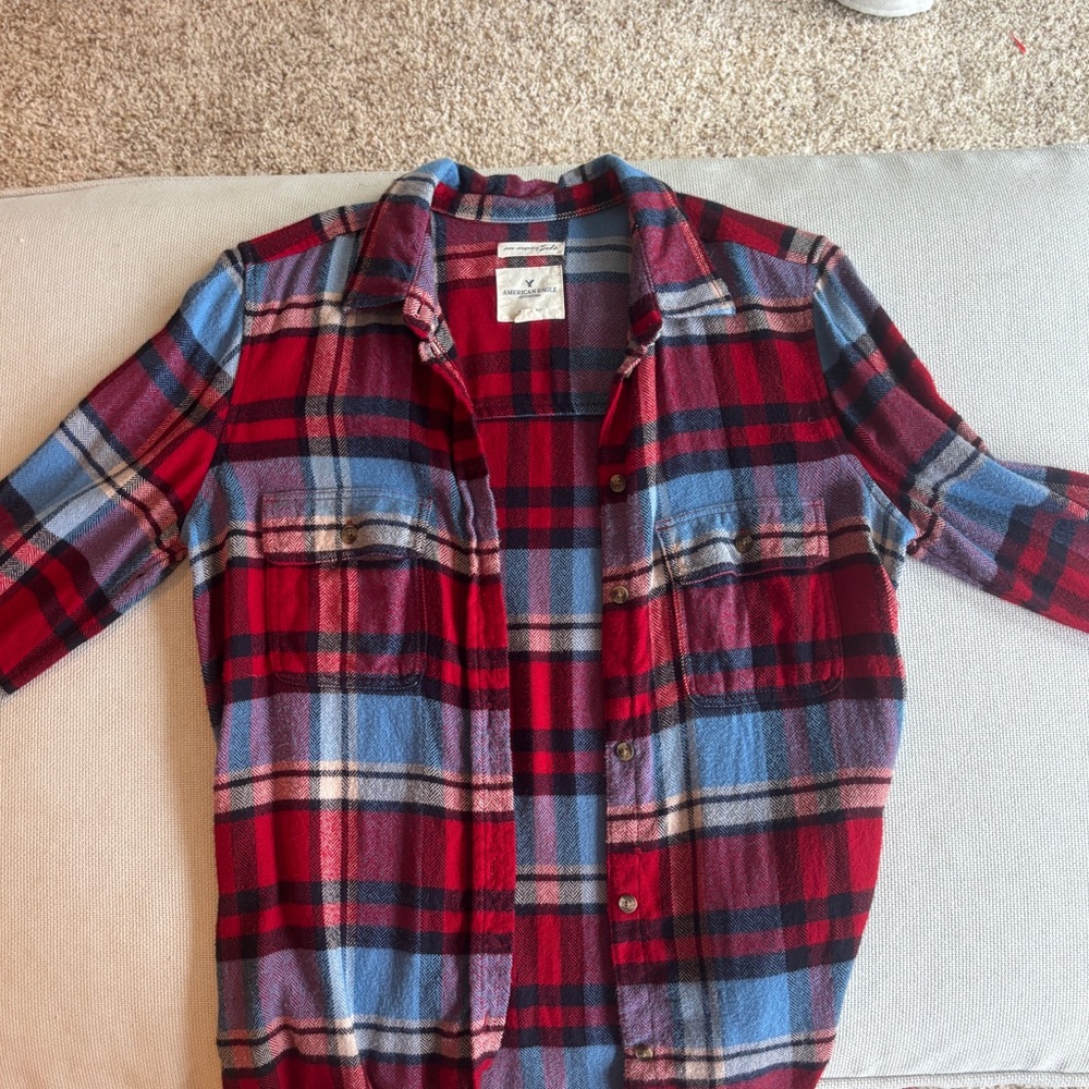 American Eagle Outfitters Red and Blue Flannel